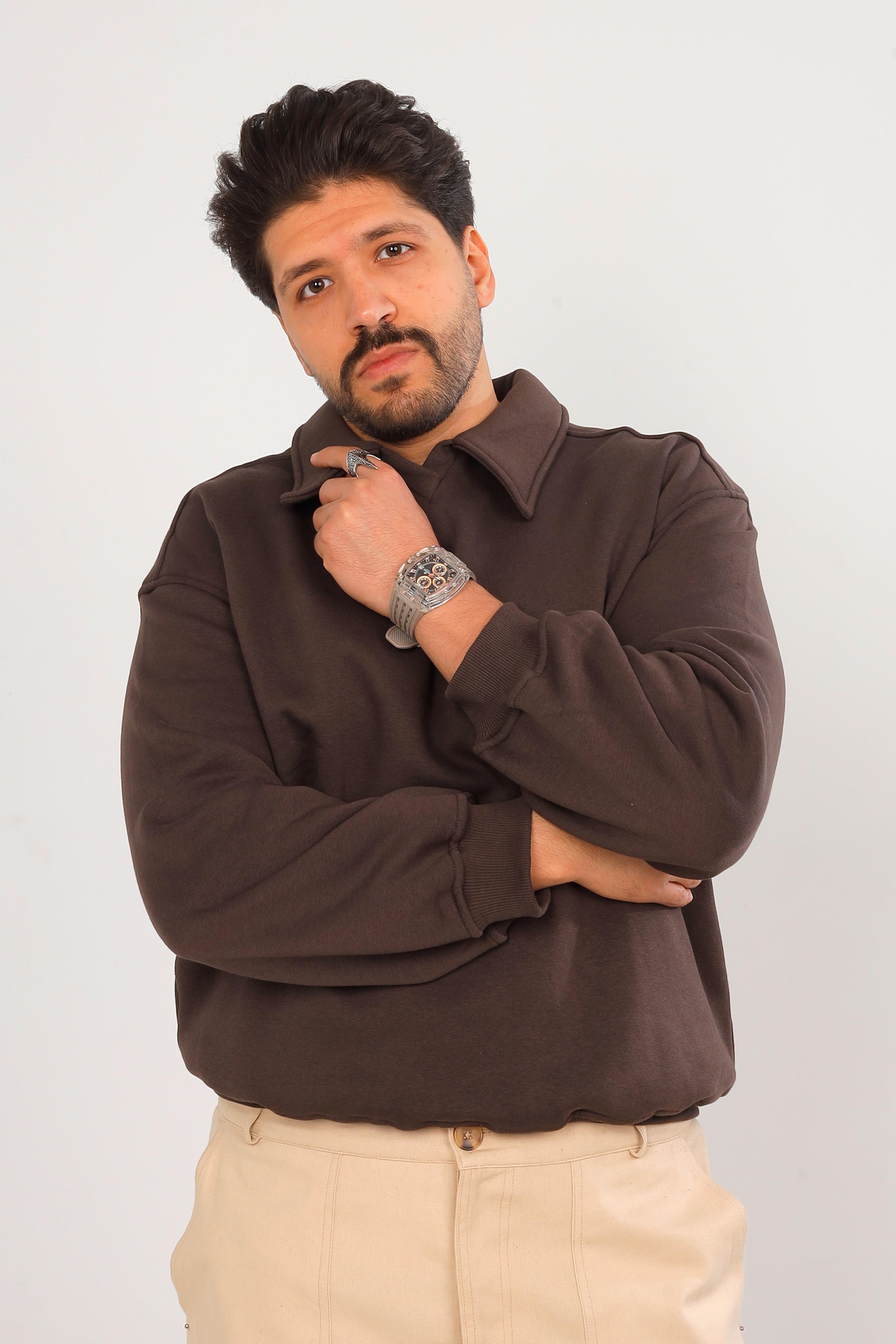 Polo Collar Sweatshirt Brown