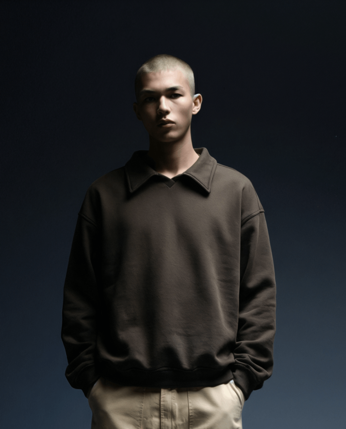 Polo Collar Sweatshirt Brown