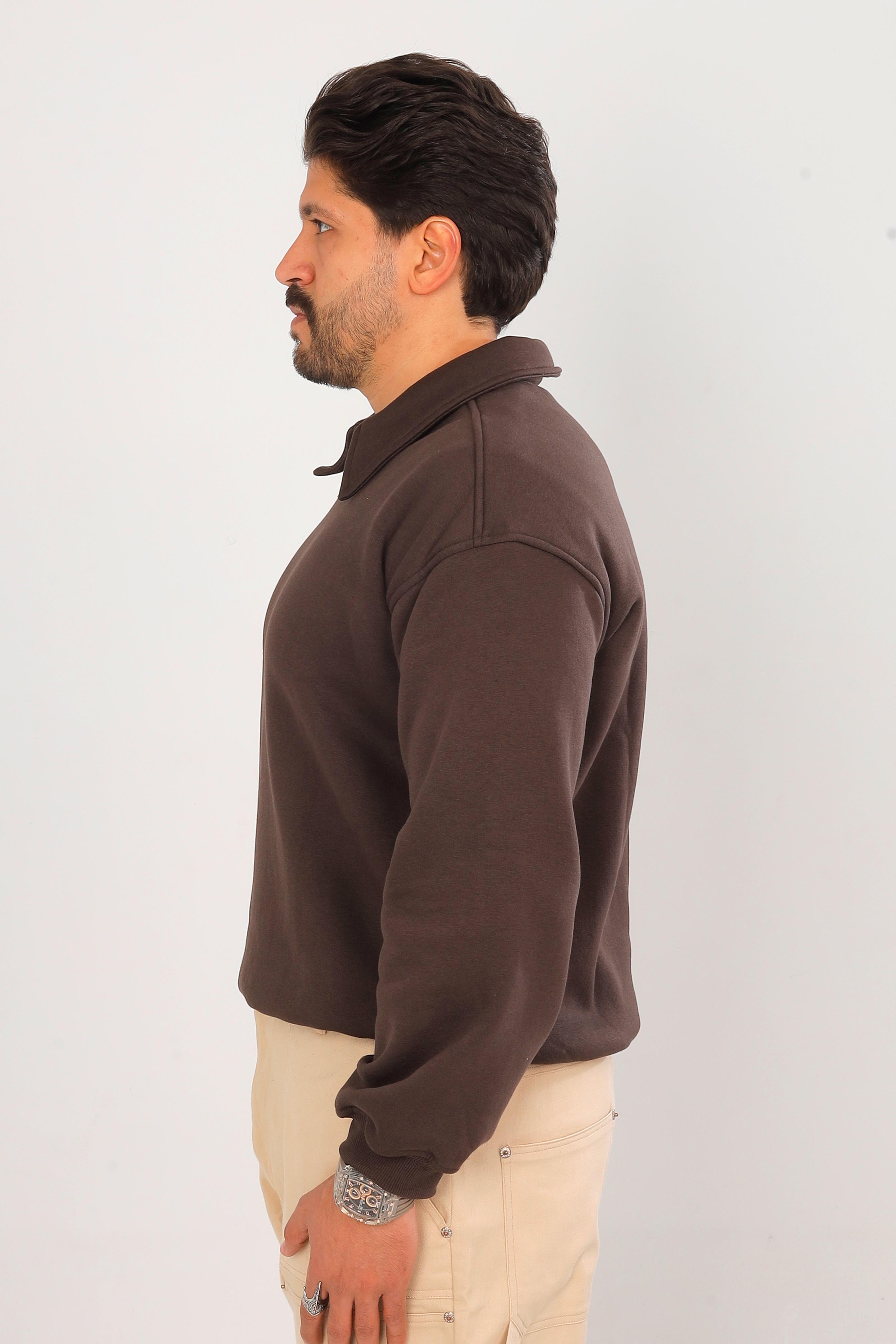 Polo Collar Sweatshirt Brown