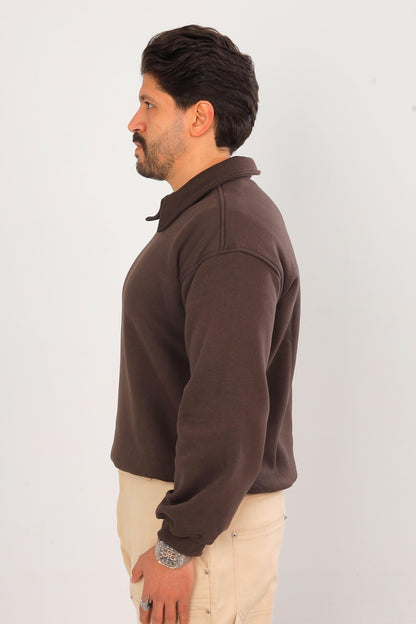 Polo Collar Sweatshirt Brown