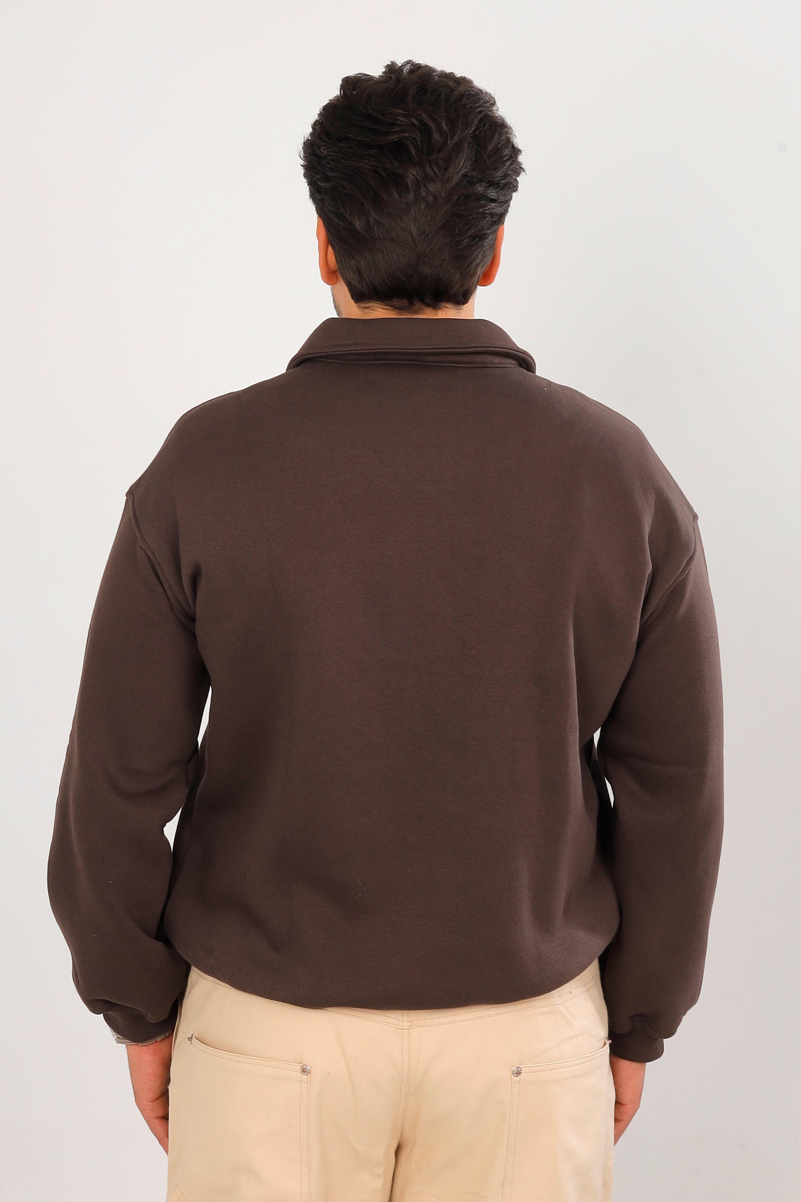 Polo Collar Sweatshirt Brown