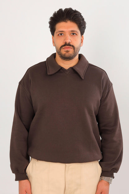 Polo Collar Sweatshirt Brown